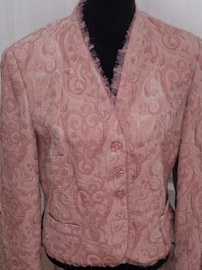 Bergamo By EBI Pink Embossed Button Up Jacket With Fringe      Size 14